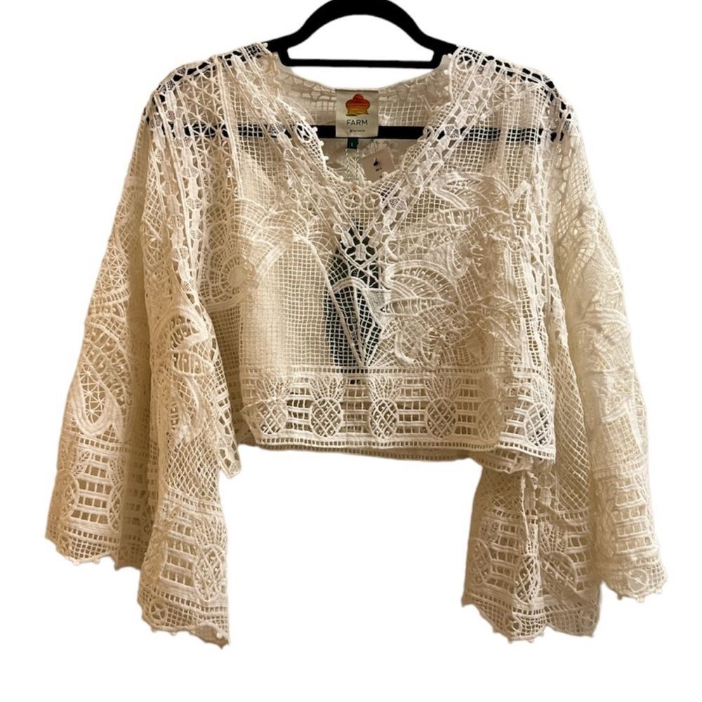 Farm Rio NWT Boho Cropped Guipure Lace Blouse Size small - Picture 10 of 14